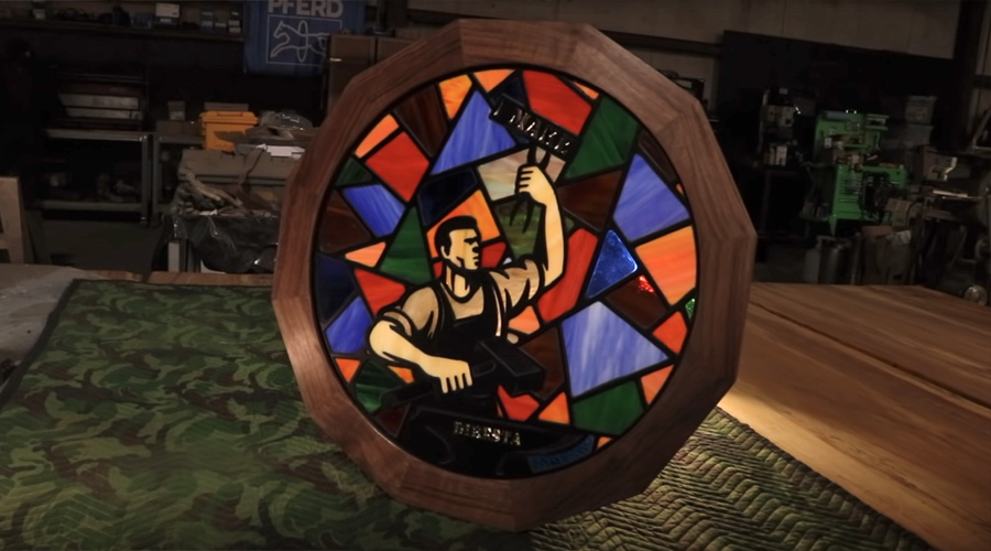 Diresta waterjet cut stained glass window