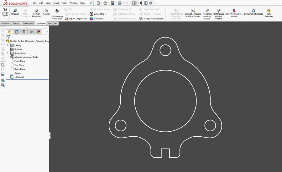create gasket design DXF for the waterjet with Solidworks