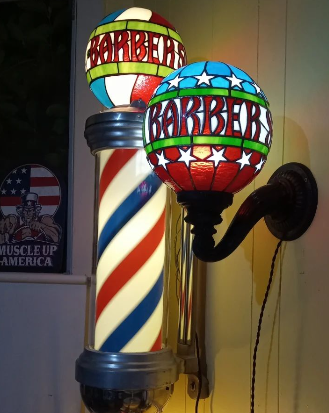waterjet cut glass barbershop globes